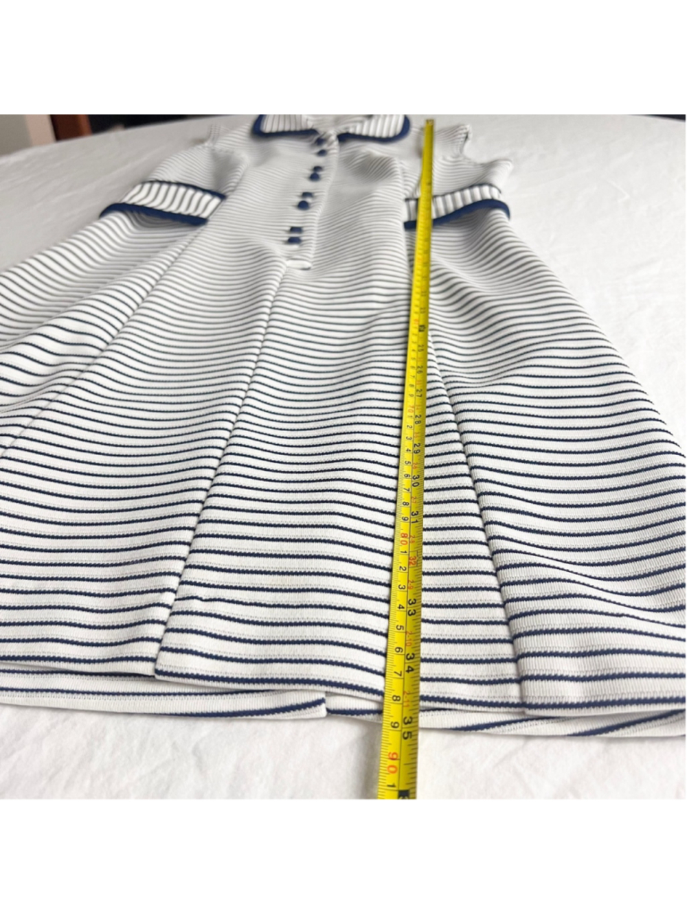 Vintage Navy White Striped Polo Dress Retro Mod Preppy Golf Tennis Nautical Sz S - Picture 5 of 9
